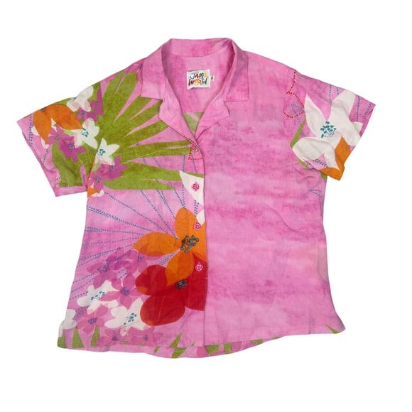 Vintage Jams Word Sweet Pink Hawaiian Button down Floral Patter Shirt Adult Sm - Picture 1 of 9